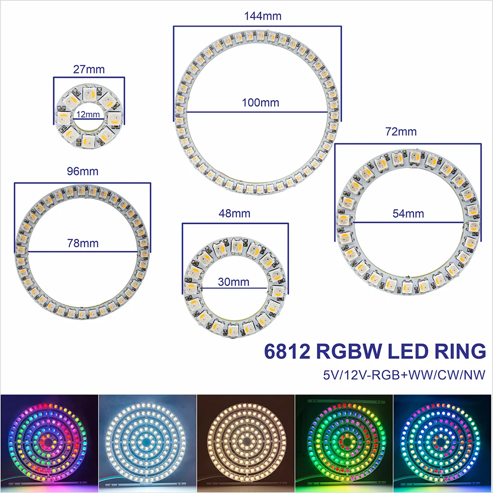 

6812 RGBW WW CW LED Ring Individually Addressable RGBW Light Ring SMD 5050 RGBW Led Modules Light 8/16/24/35/45Leds LED Pixel 5V