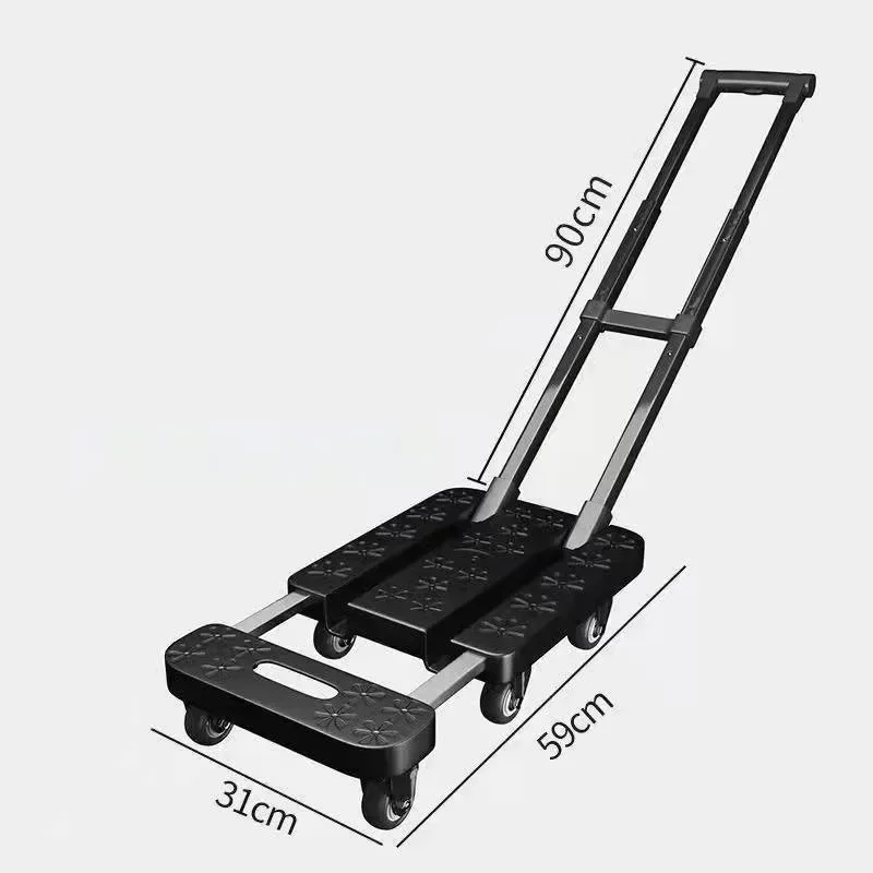 Telescopic Hand Carts Car, Multifunctional Folding Trolleys Foldable Luggage Rod Flat Folding Material Handling Tools, 6-Wheel