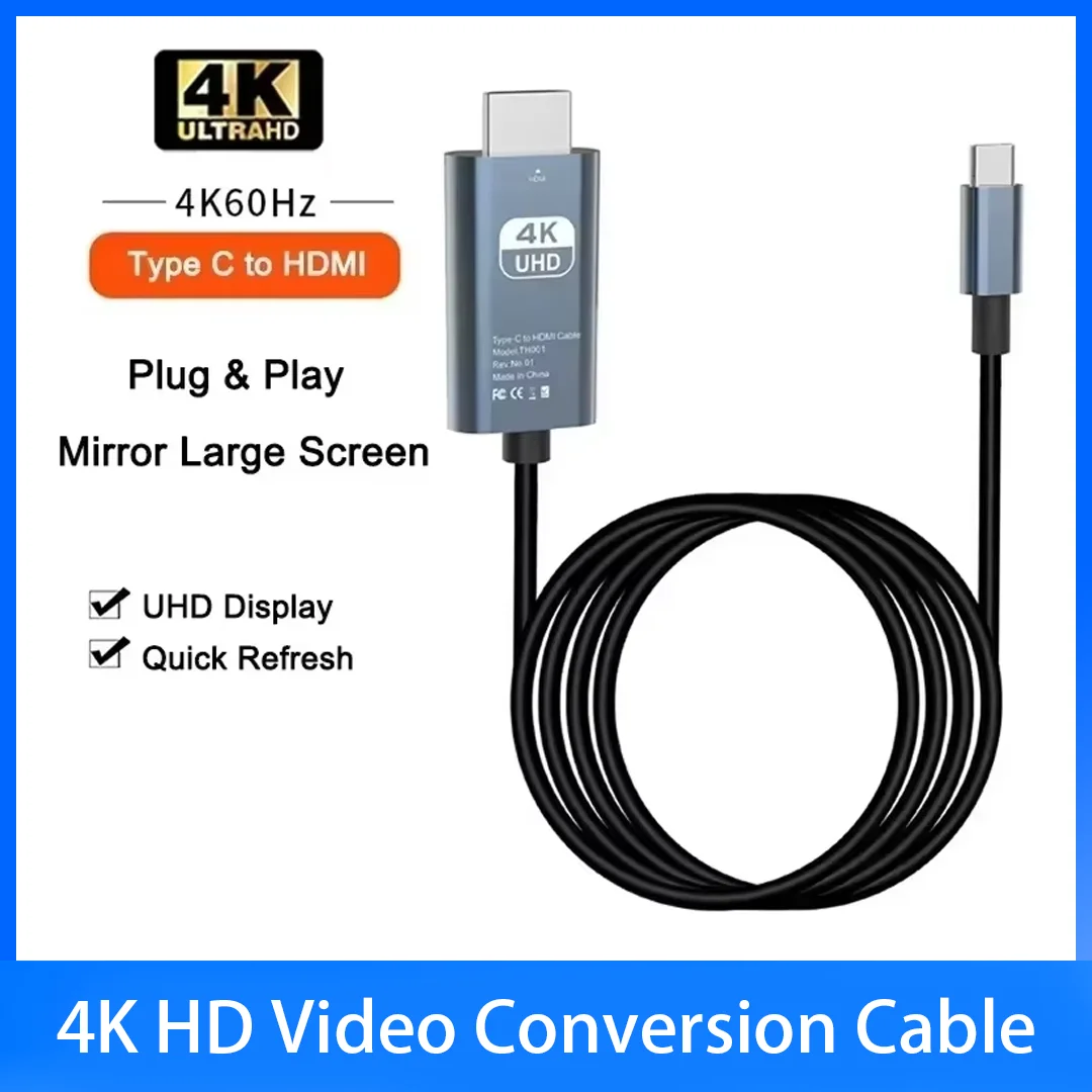 4K HD Type C to HDMI-compatible Screen Mirroring Cable Phone Laptop PC TV External Monitor Same Screen Converter