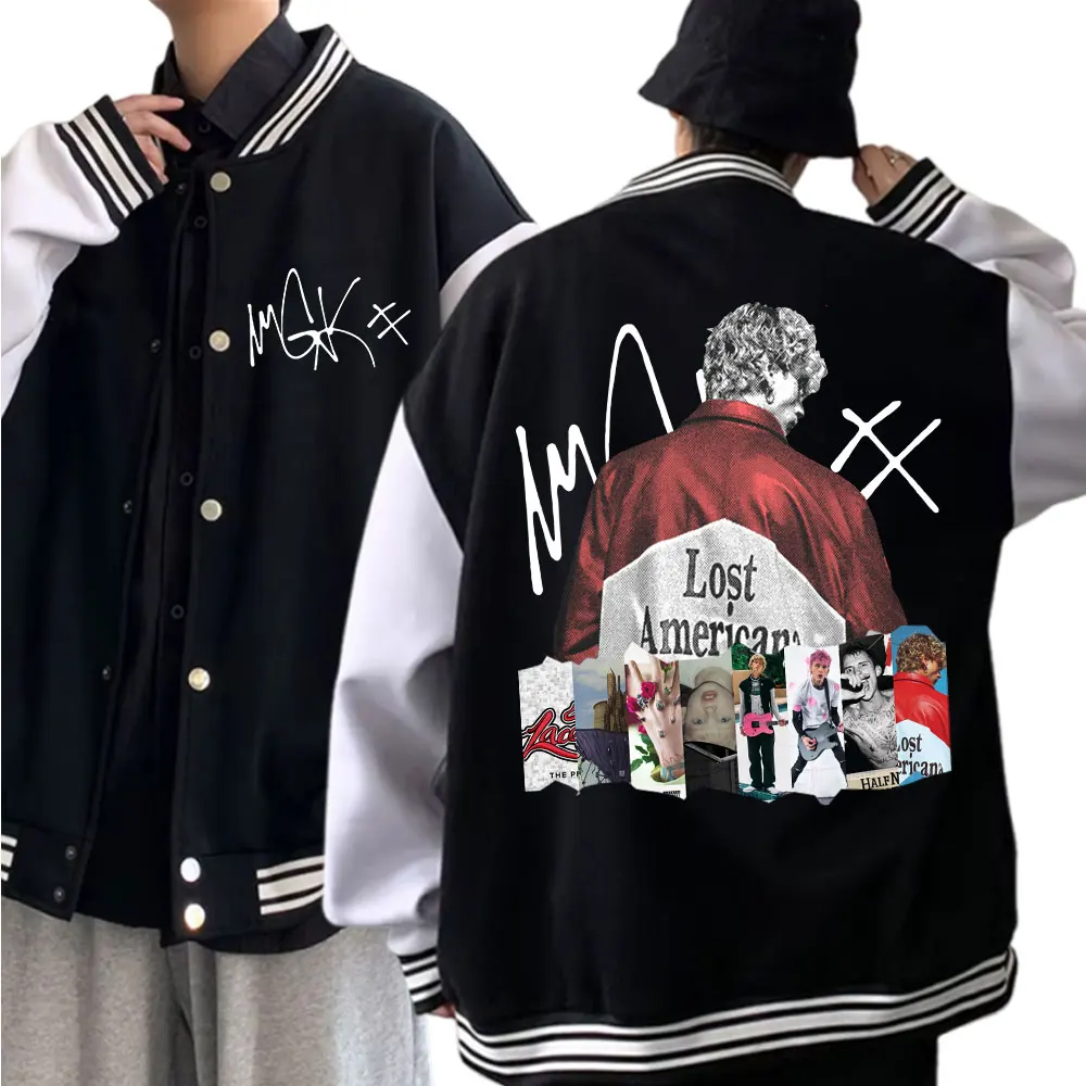 سترة بغطاء للرأس لزي البيسبول من ألبوم مغني الراب MGK Lost Americana Tour للجنسين هدية لمحبي البلوز Harajuku #2