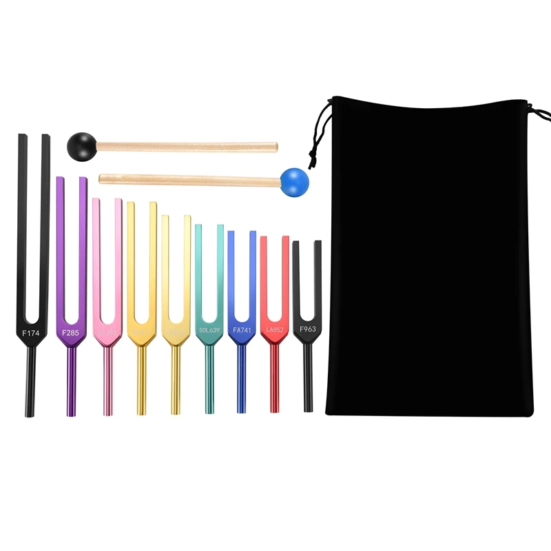 9 Piece Tuning Fork Set Tuning Forks Multicolor For Healing Chakra,Sound Therapy,Keep Body,Mind And Spirit In Perfect Harmony