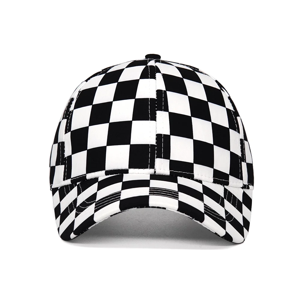 Spring Summer New Black and White Chessboard Lattice Plaid Baseball Cap Retro Casual Sunshade Sun Hat Travel Outdoor Hat Tide