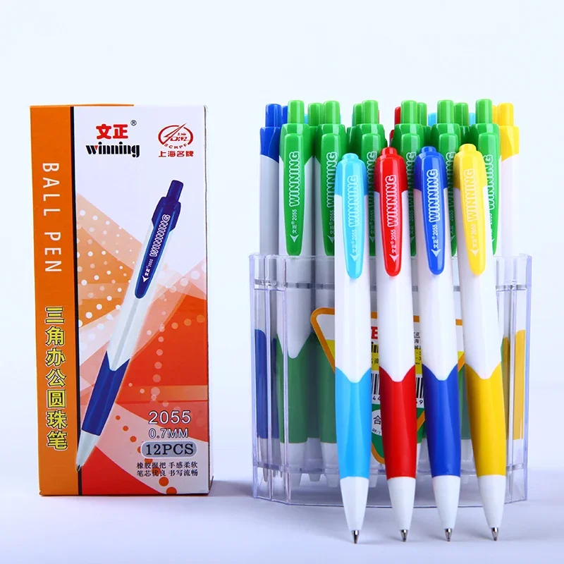 Triangle Rod Writing Posture Correction Click Ball Pen Winning 2055 Blue Refill 0.7mm Ballpoint Pens for Student School Supplies