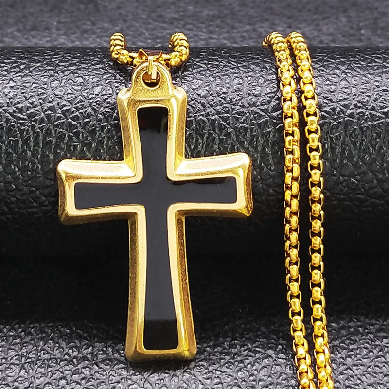 Catholic Cross Necklace for Women/Men Stainless Steel Gold Color Religious Jesus Necklaces Jewelry corrente masculina N6124S02