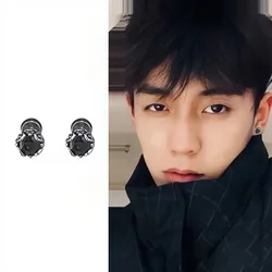 1Pc New Vintage Hip Hop Punk Titanium Steel Stud Piercing Hoop Earrings For Women Men Circle Pendient Jewelry Black White Color