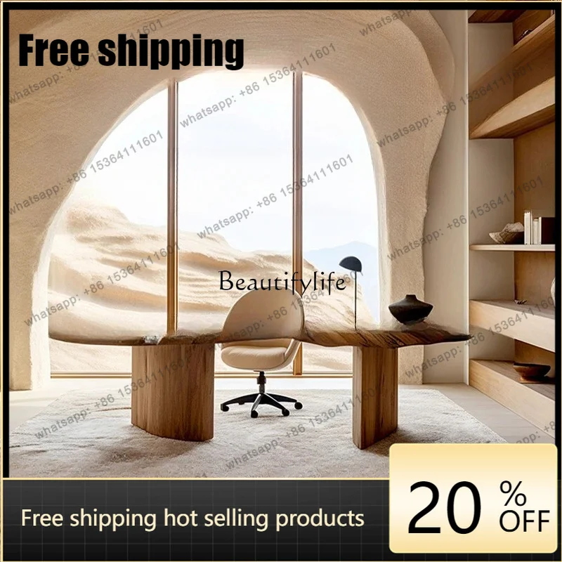 HJ Medieval style solid wood desk 2 meters desk Italian minimalist computer table and chair combination high-end light luxury