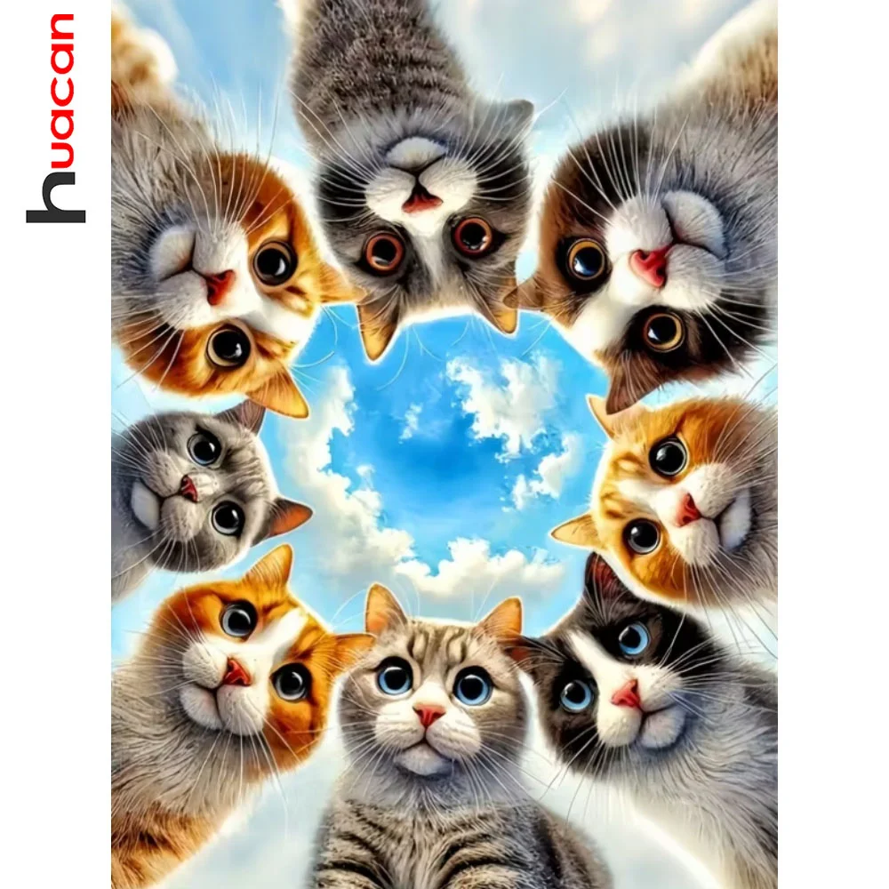 Huacan DIY Diamantmalerei Katze Cartoon Diamant-Mosaik Tier Vollquadrat Rundbohrer Kunst Neuerscheinung Heimdekoration