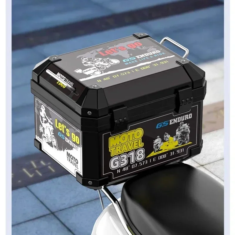 

45L Dragon Painting Motorcycle Helmet Box Universal Top Tail Rear Luggage Storage Tool Cases Lock Travel Luggage Storage Box