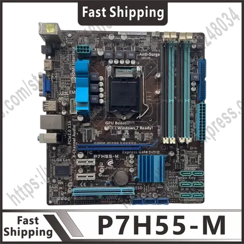 100% tested P7H55-M motherboard LGA 1156 DDR3 16GB suitable for H55 P7H55 desktop motherboard SATA II PCI-E X16 AMI BIOS  Test