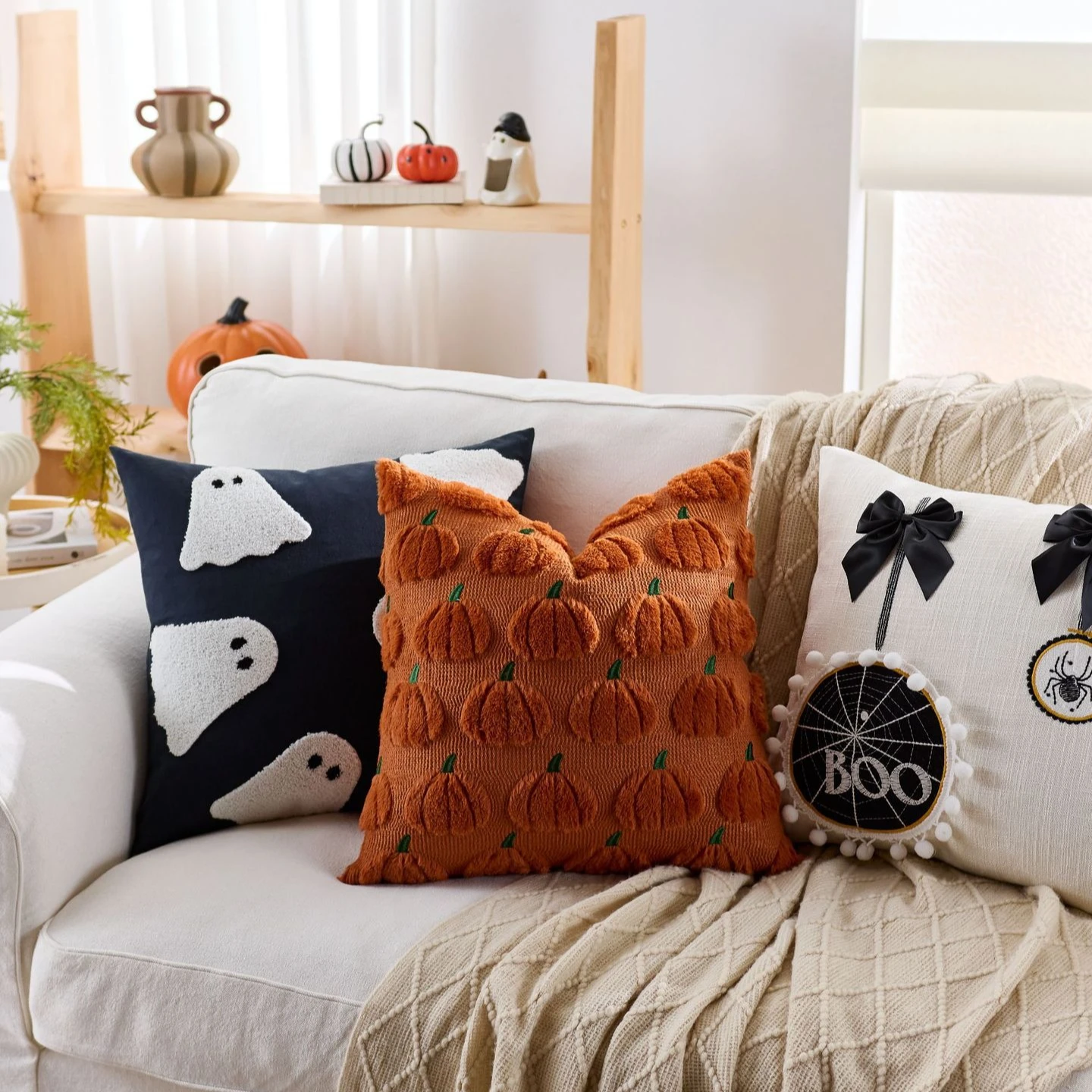Halloween Pillow Cover Pumpkin Ghost Spider Orange Black Decoration Cushion Cover for Home Sofa Couch Chair 30x50cm 45x45cm - view 6