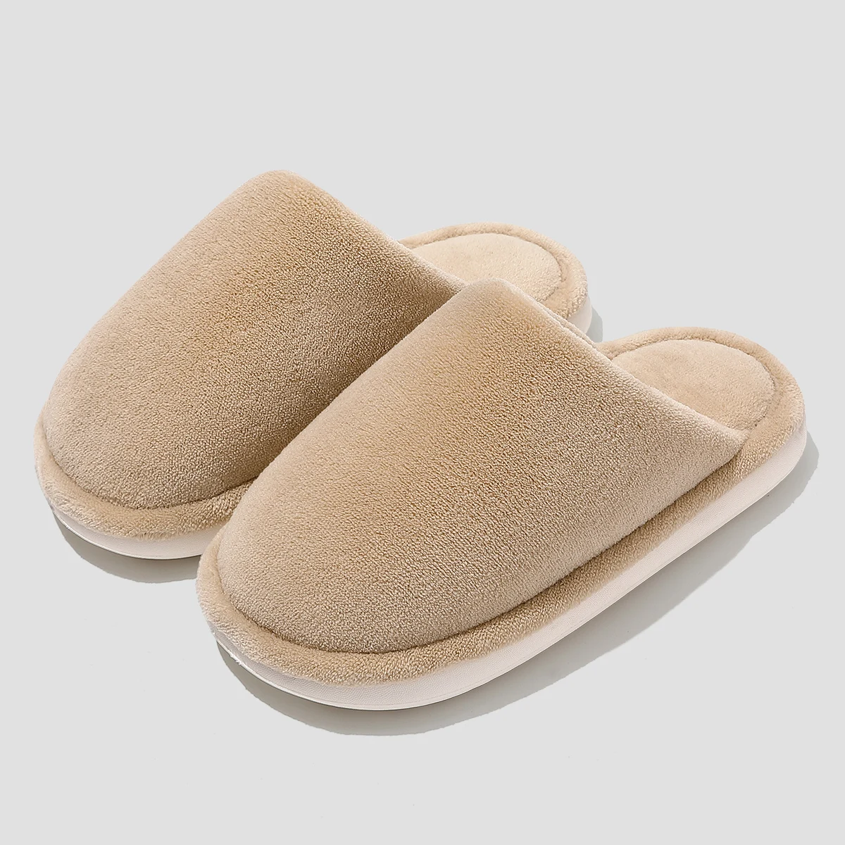 Women Men Warm Slippers Concise Home Casual Furry Shoes Floor Soft Plush Slides Solid Color Non-Slip Winter Couple Bedroom Flats