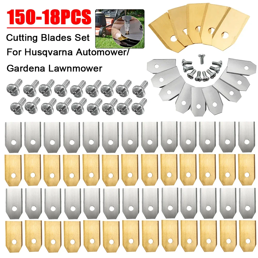 150-18PCS Stainless Steel Lawn Mower Cutting Blades For Husqvarna Automower/Gardena Robotic Lawnmower Repair with Screw Blades