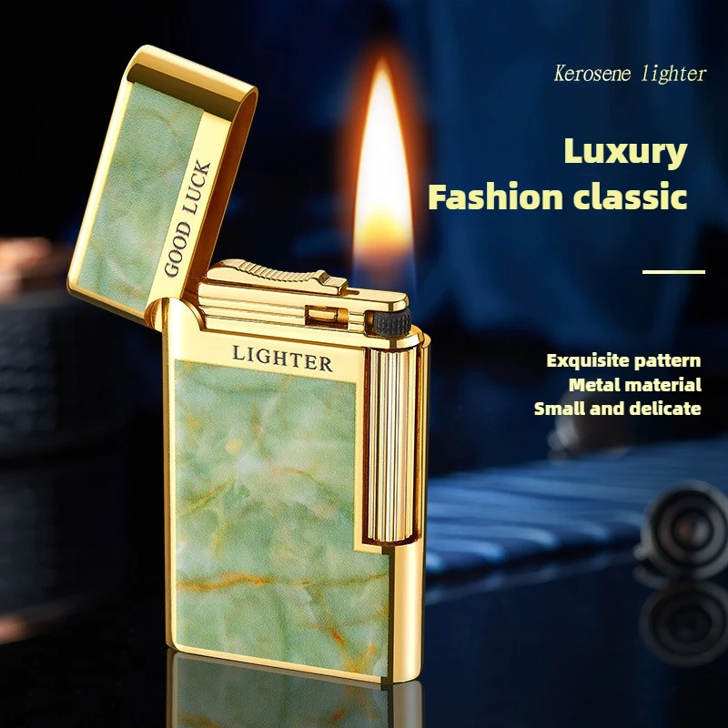 Embossed Rose Side Sliding Grinding Wheel Kerosene Lighter, Open Flame, Metal, Personalized Fashionable and Exquisite Gift