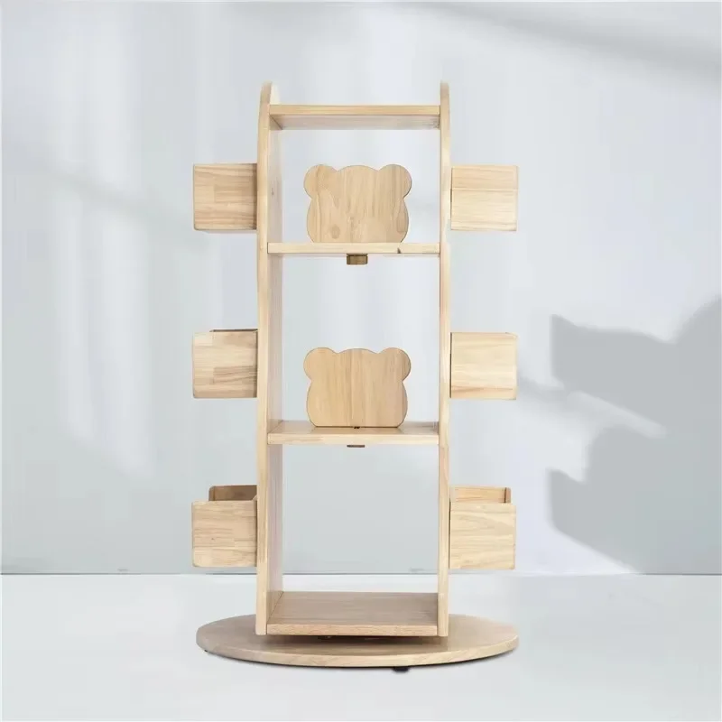 Rotating solid wood bookcase Round modern bookshelf