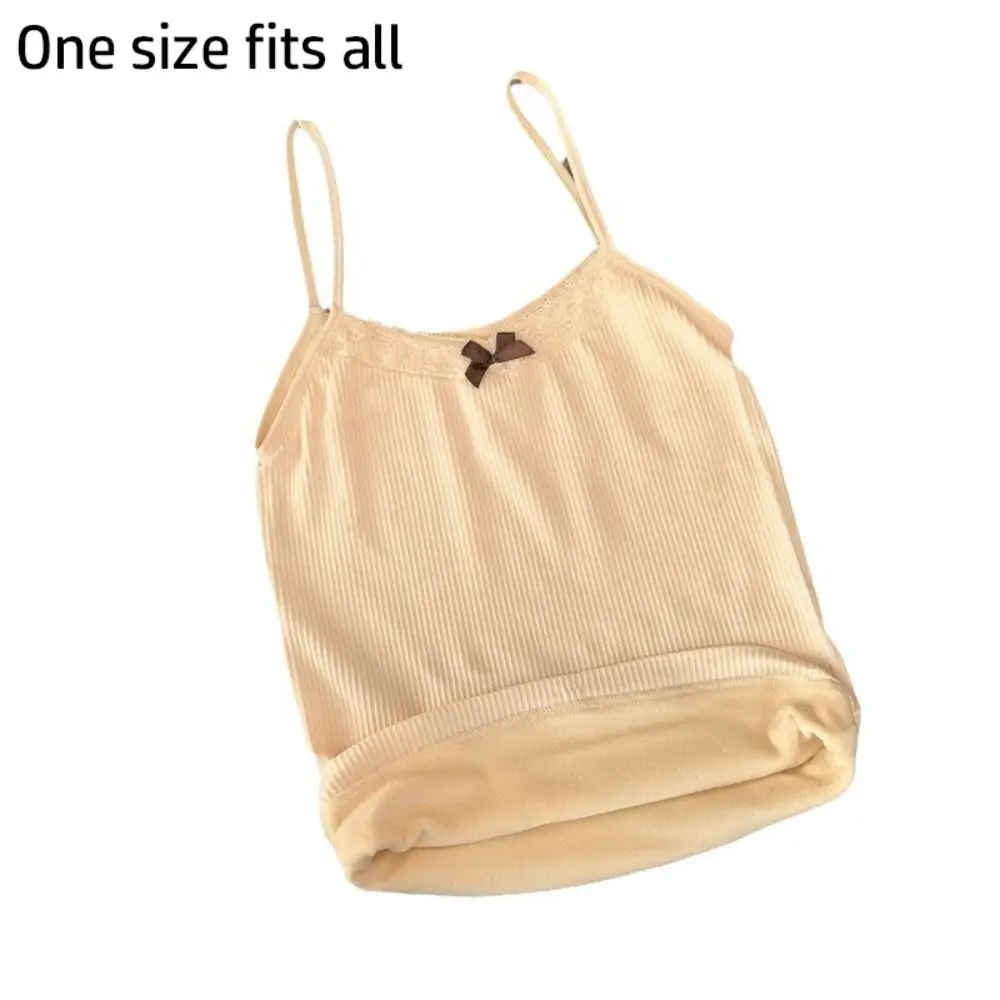 Милый женский теплый кружевной топ на флисовой подкладке с бантом, утепленные топы без рукавов, удобный сексуальный жилет, осень-зима