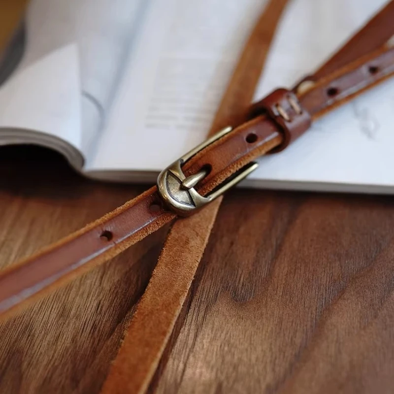 

Retro Genuine Leather Women's Belt Pure Copper Button Western Cowboy Style Luxury Brands Jeans Belt Fashion Designer Women Belt