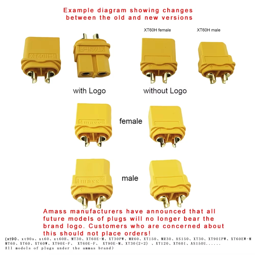 AMASS 10Pair XT60H (XT60 Upgrade) Male Female Bullet Nickel-plated Connectors Power Plugs with Sheath for RC Parts