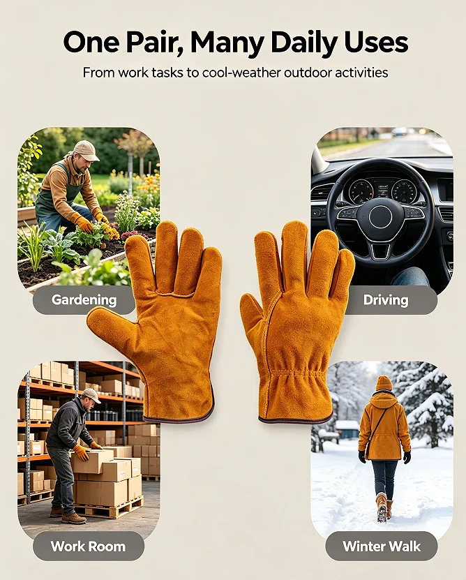 One Pair Yellow Cowhide Work G - Garden Gloves Thorn Proof 评论和价格