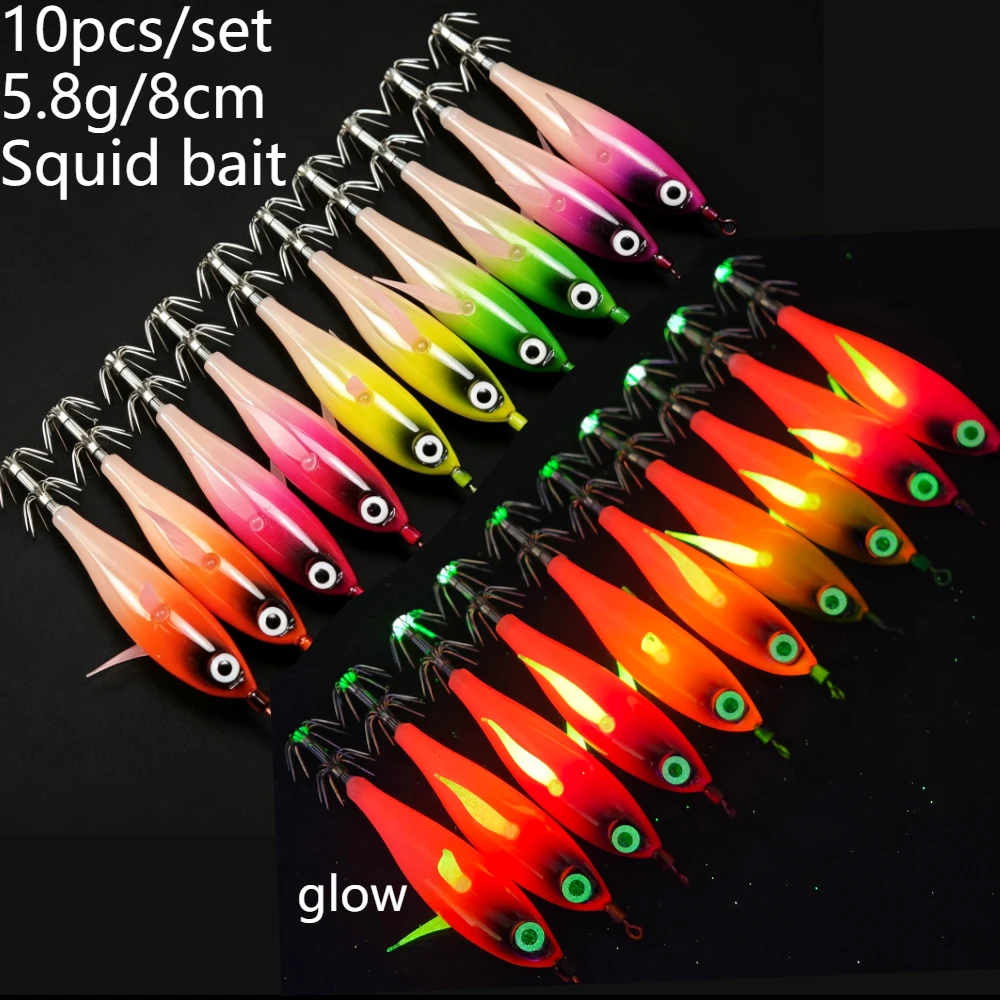 10 Stück/Set 8cm Leuchtender Horizontaler Tintenfisch-Jig Köder Tintenfisch-Jig Angelköder Salzwasser-Garnelen-Tintenfisch-Angelzubehör Garnelen-Köder – Detail 1