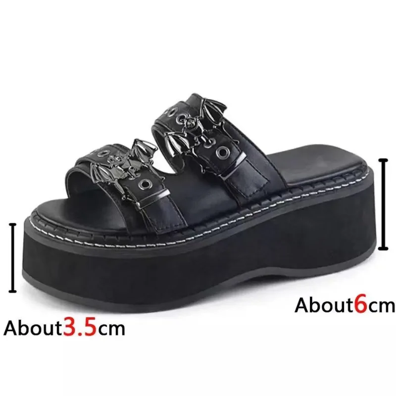 Designer Metal Decoration Women Slippers Summer Sandals Buckles Vampire Cosplay Platform Black Gothic Shoes for Women Slippers