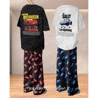 2026 Hot Halloween Autumn/Winter The Cars Lightning Mcqueen&Sally T-Shirt With Pajama Pants Oversized Suit Adult/Kids Clothes