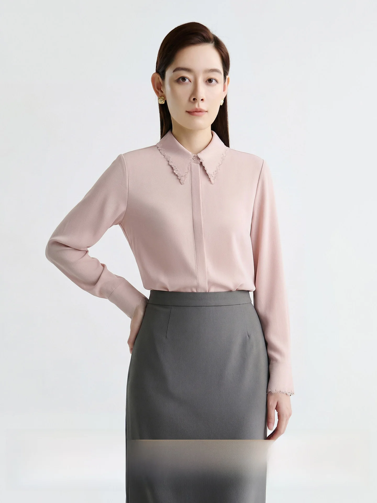 

CVANEA Spring 2026 Women's Casual Straight Leg Wool Acetate Beaded irt Versatile Comfortable Breathable Long Sve Ne