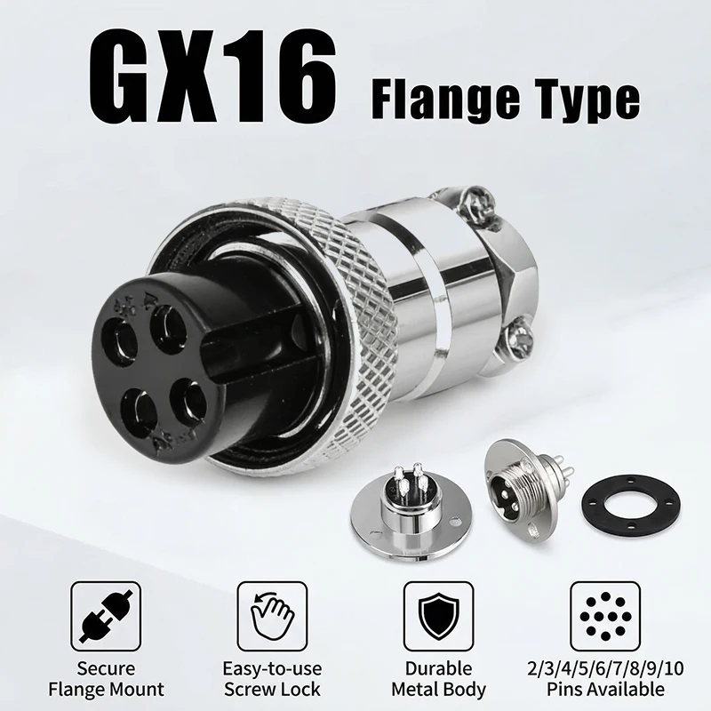 5Pcs GX16 Flange Mount Circular Aviation Connector 2/3/4/5/6/7/8/9/10 Pin Male & Female Butting Type Plug Socket Set for Drone