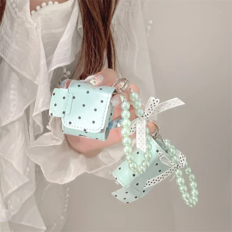 Fashion Mint Green Black Polka Dots Bluetooth Headphone Case For Airpods 1/2/3/Pro/Pro2 Headphone Case Airpods Accessory image 2