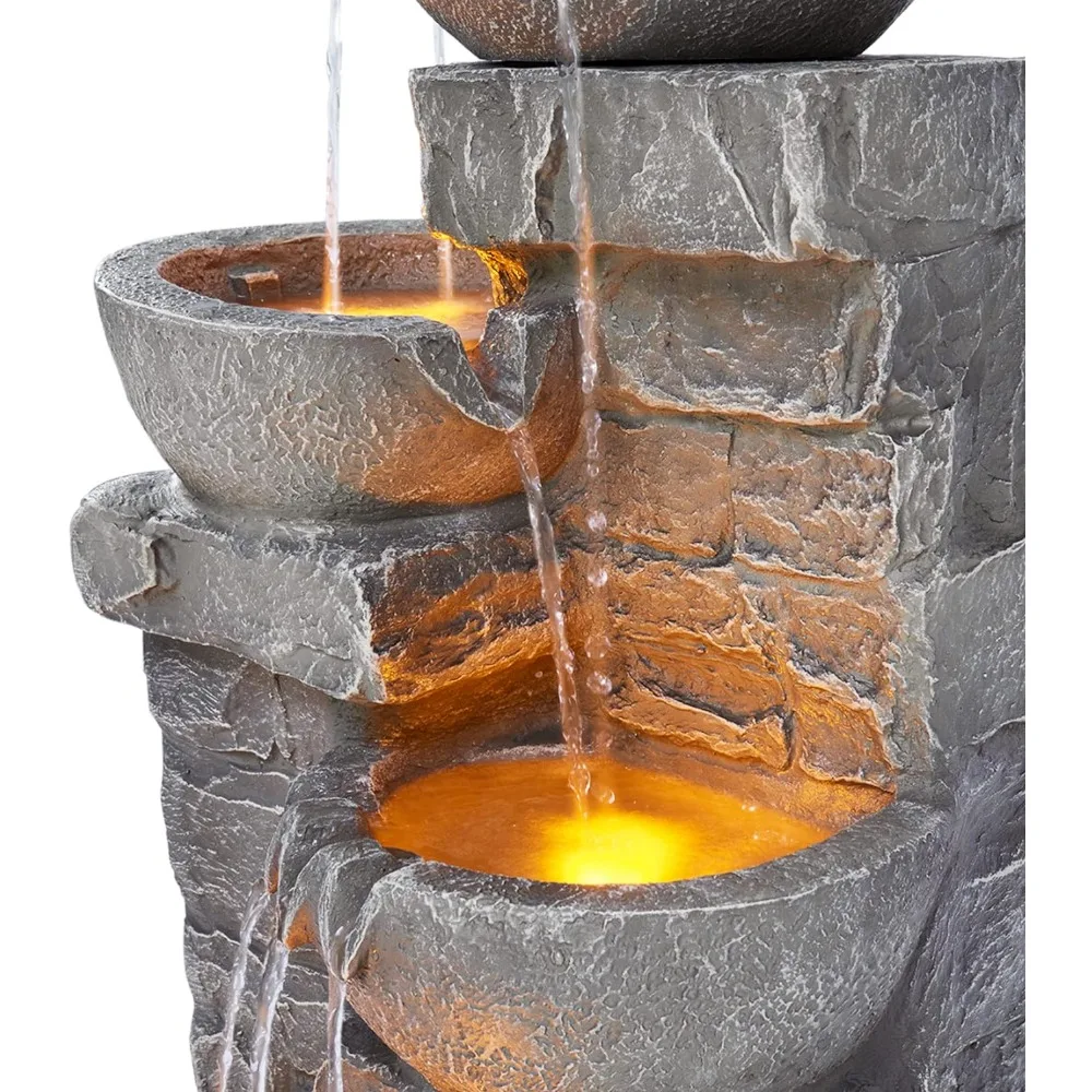 Imagem -04 - Led Outdoor Water Fountain Tigelas em Cascata e Pedras Empilhadas Fonte ao ar Livre 3325 em