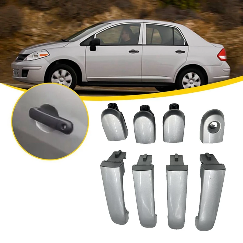 1Set/4 Door Handle Chrome For Nissan Versa 2007-2012 82641-EL12A 80644-EL12A 82646-EL12B 82640-EL12A Outer Door Puller Parts