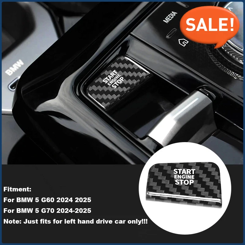 

For BMW 5 G60 G70 2024 2025 Carbon Fiber Engine Start Stop Button Interior Trim Cover Sticker