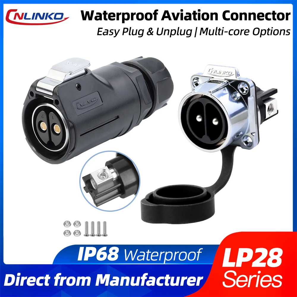 

CNLINKO LP28 50A Power Connector Screw-In Waterproof IP68 High Current Quick Lock for Industrial Machine/Solar Panel Wholesale