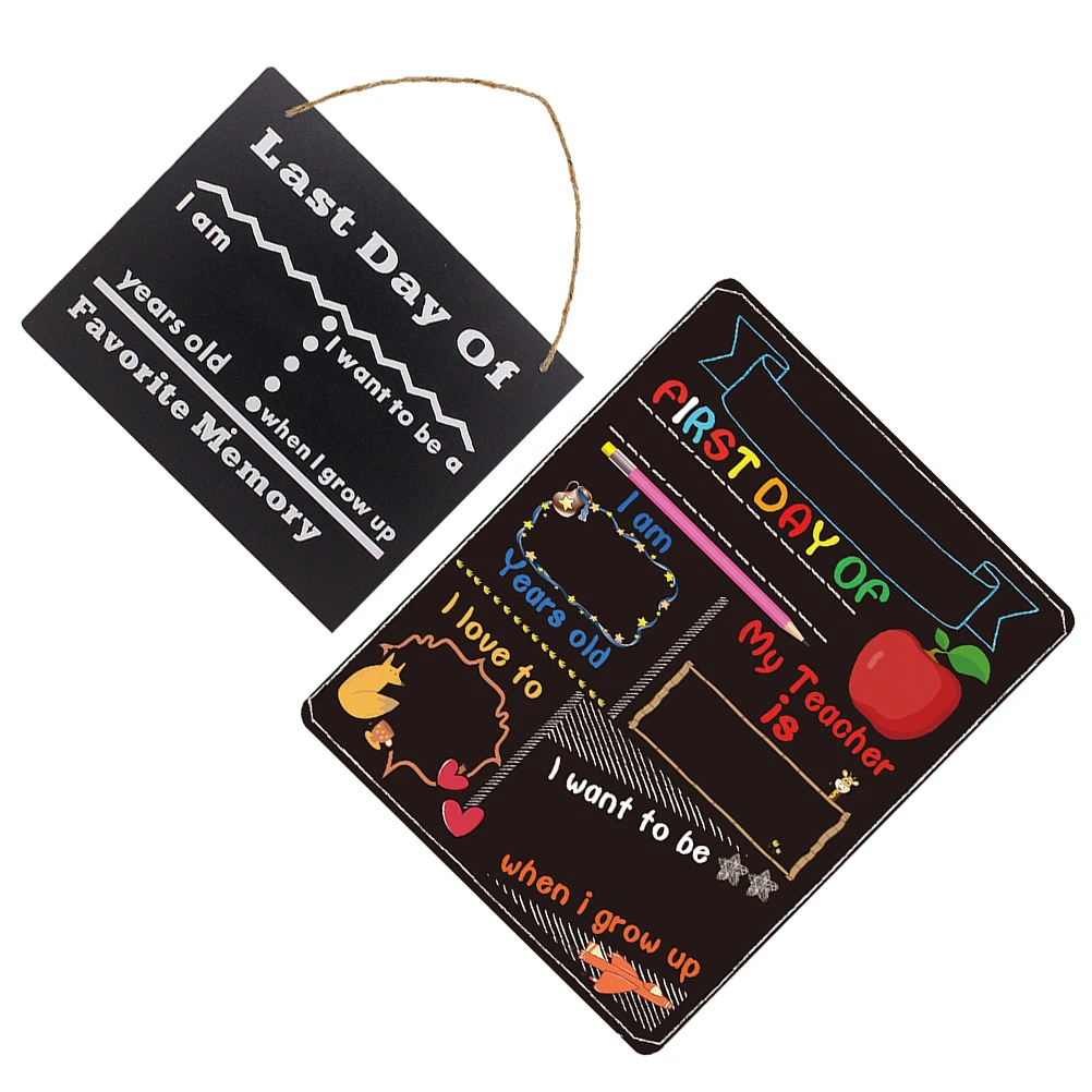 

2 pcs Double-Sided Chalkboard Wall Hanging First Day School Sign Memory Display Wooden Blackboard Wall for Kids