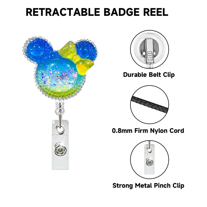 Iridescent Shiny Minnie Retractable Badge Reel Nurse Doctor Card Holder Office Hospital Name Card Supplies