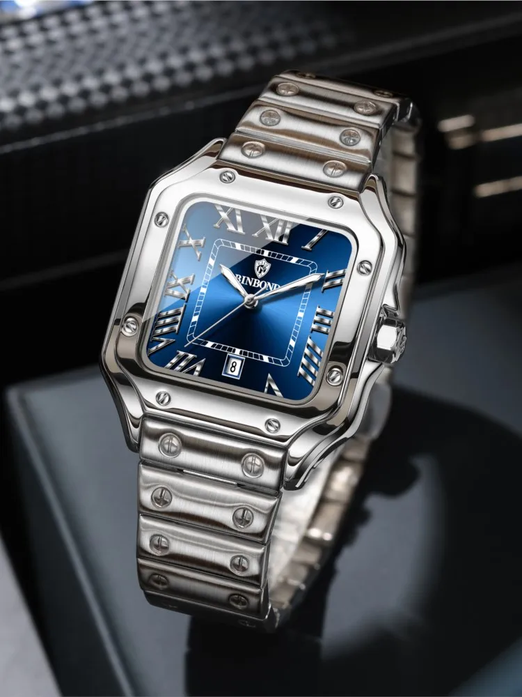 BINBOND Original Quarz-Armbanduhren für Herren, luxuriös, leuchtend, wasserdicht, automatisches Datum, Herrenuhr, Edelstahl, robust, lässig, Reloj