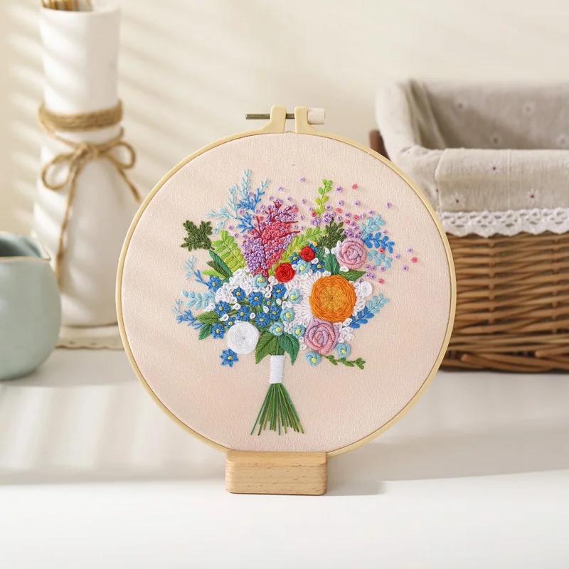 Clean Sale!! DIY Embroidery Kit Cross Stitch Set for Beginner Flower Pattern Printed Sewing Art Craft Painting Home Decor Gift