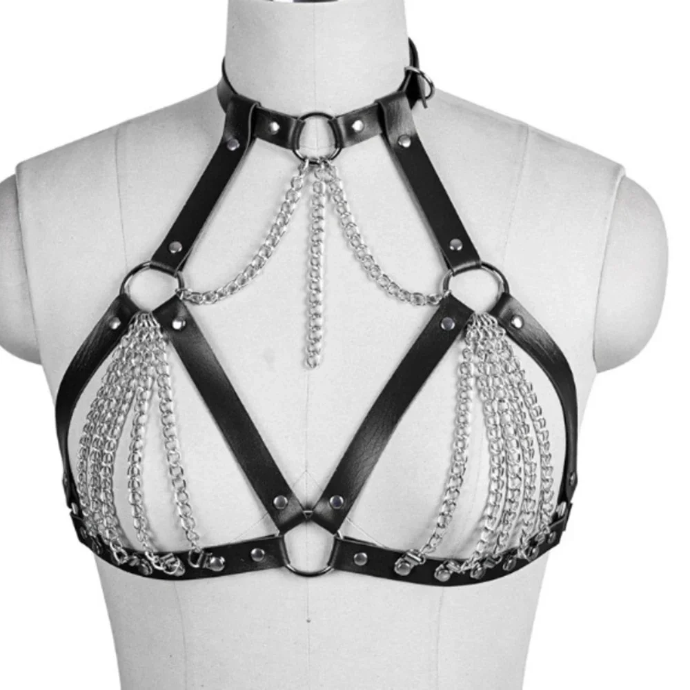 Corsetto in pelle da donna sexy Imbracatura Bondage Lingerie Abbigliamento fetish gotico Petto Cintura per il corpo Bretelle Accessori moda