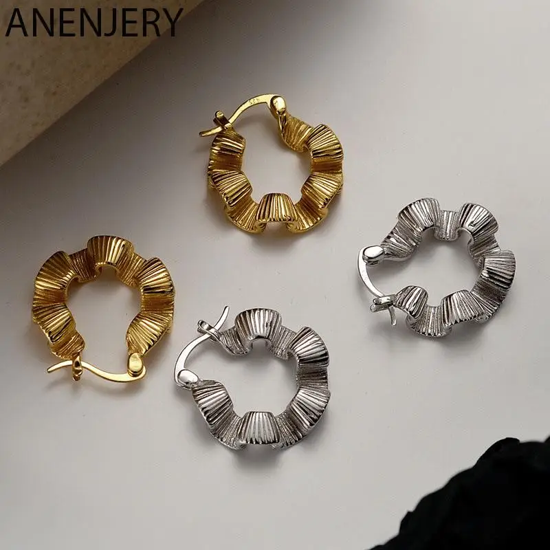 ANENJERY Silver Color Wavy Geometric Hoop Earrings Female Hot Fashion French Circlr Earrings Wholesale Sale