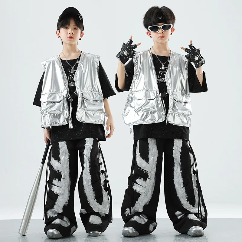 Hip Hop Girls Fashion Crop Top Loose Graffiti Pants Child K-pop Streetwear Girl Group Clothes Set Kids Jazz Street Dance Costume