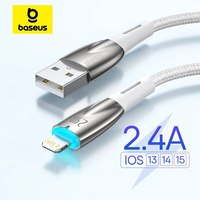 Baseus LED USB Cable For iPhone 14 13 12 Pro Max X XR XS 8 7 iPad Fast Data Charging Charger USB Wire Cord Mobile Phone Cables