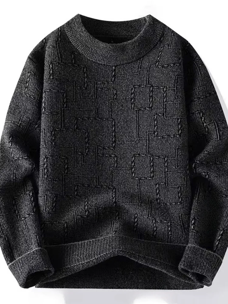 

Men's Soft round Ne Knitwear Winter New Loose High-End Stripe Warm Inner Wear Faux Mink Velvet Casual Sle Long Sve