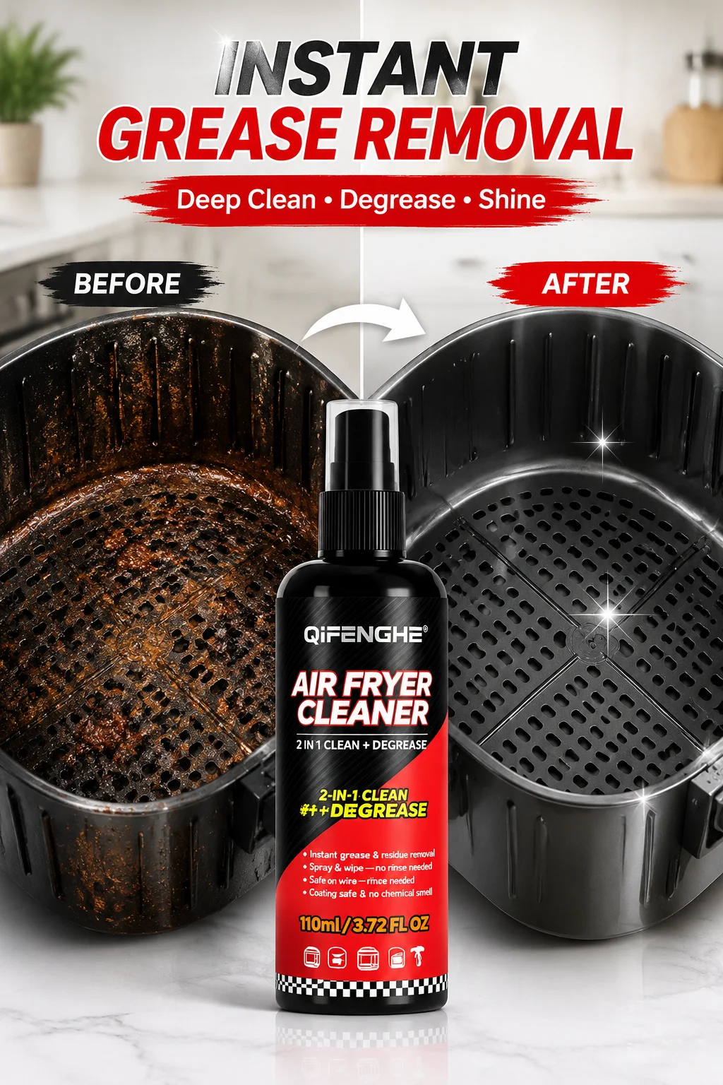Air Fryer Cleaner Degreaser 2-in-1 Clean & Lubricate Removes Grease Burnt Food Residue Safe for Non-Stick Coating Oven Rack