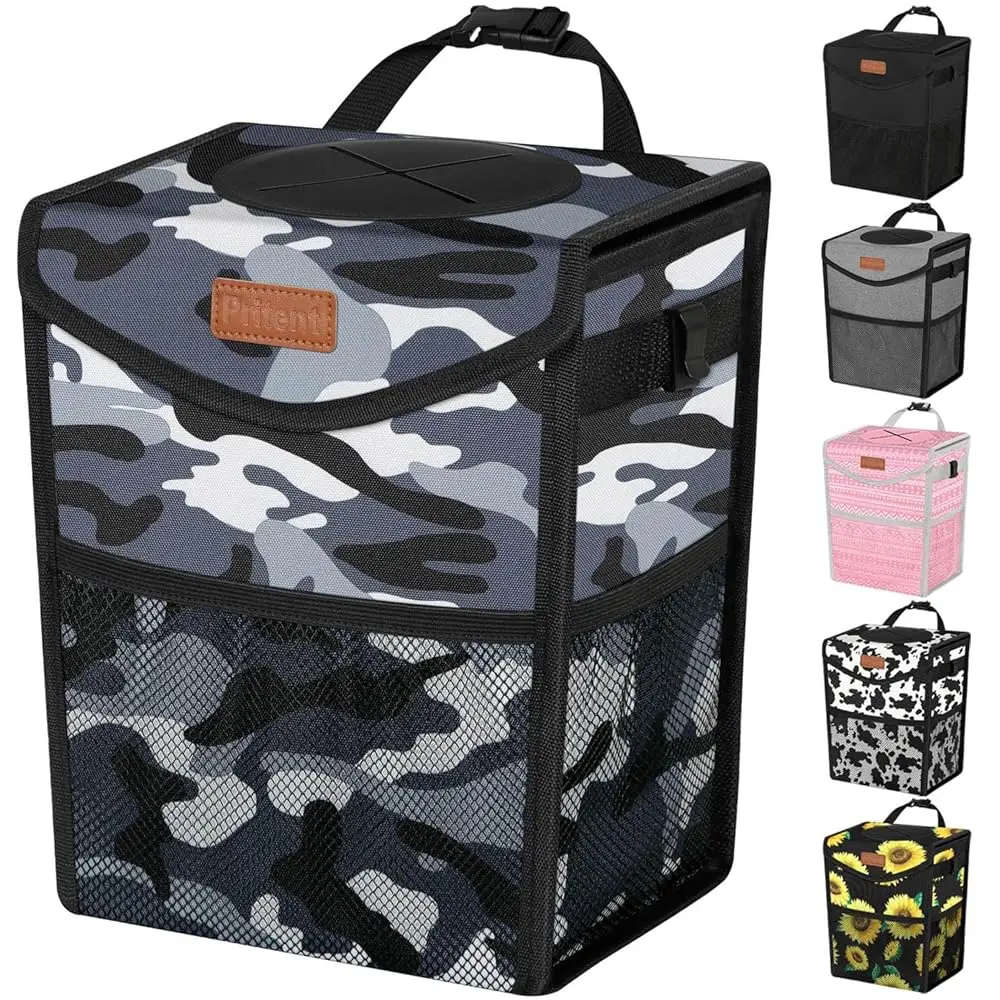 

Trash Can with Lid, Cute Leakproof Car Trash Garbage Bag Hanging Vehicle Trash Bin Small Portable Automotive Garbage Cans Org