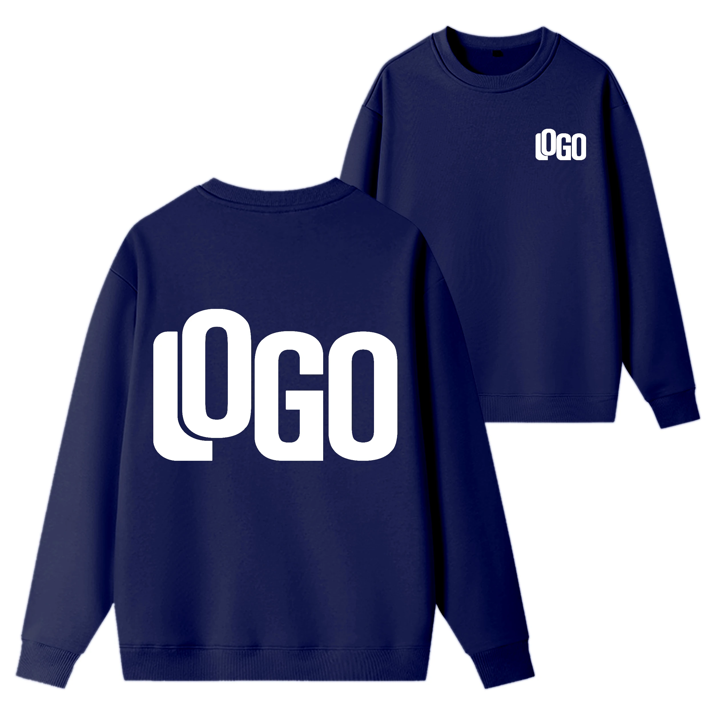 DIY Customization of Its Brand Logo 320G Heavyweight New Autumn and Winter Casual Pure Cotton Men's Top Solid Color Round Neck S