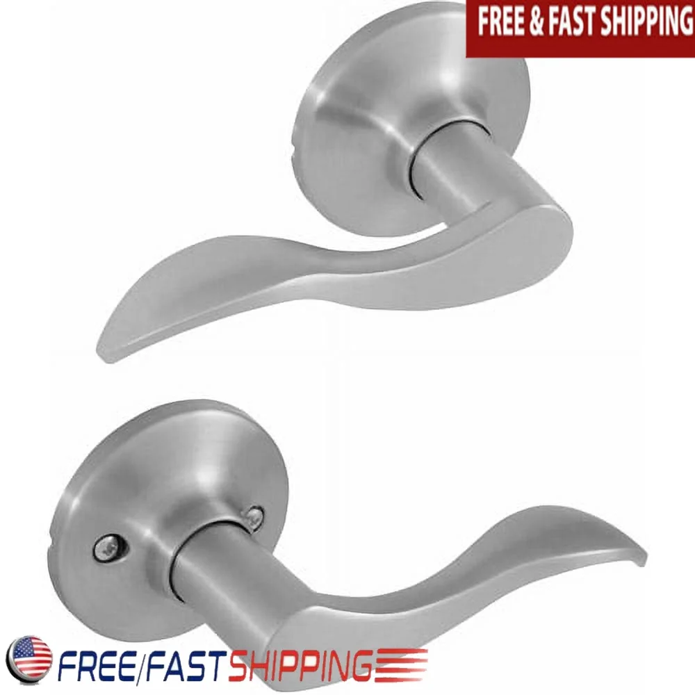 

Satin Nickel Passage Door Handle Adjustable Latch Easy Installation Kit Modern Design Closets Hallways Non-Locking Rooms