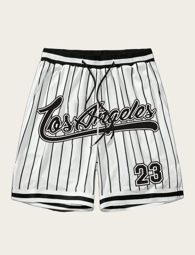 Los Angeles NO.23 Men's Loose Basketball Shorts Drawstring Quick Dry Striped Shorts Summer Unisex Casual Streetwear Shorts Moto