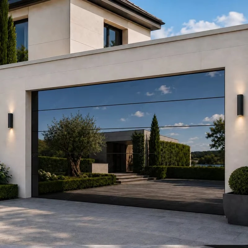 Full View Glass Garage Door Modern Aluminum Frame Tempered Glass Sectional Garage Door for Villa Luxury House