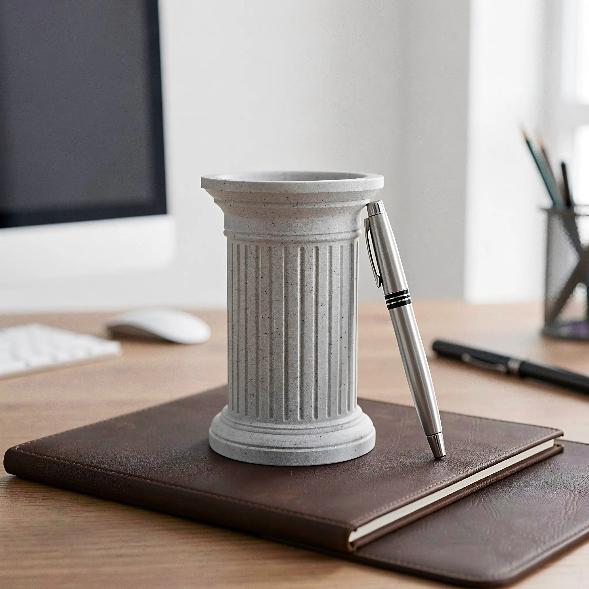 2Pcs Roman Column Pen Holders White Classical Pillar Style Desk Organizer Desktop Pencil Holder Office Supplies Storage