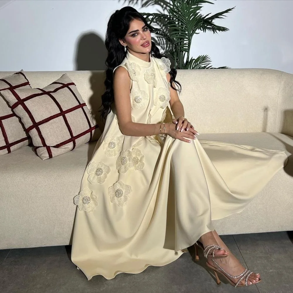 فستان حفلة موسيقية نسائي رائع مخصص بدون أكمام فستان حورية البحر على شكل زهرة ساحرة أنيق برقبة عالية للنساء ثوب مسائي