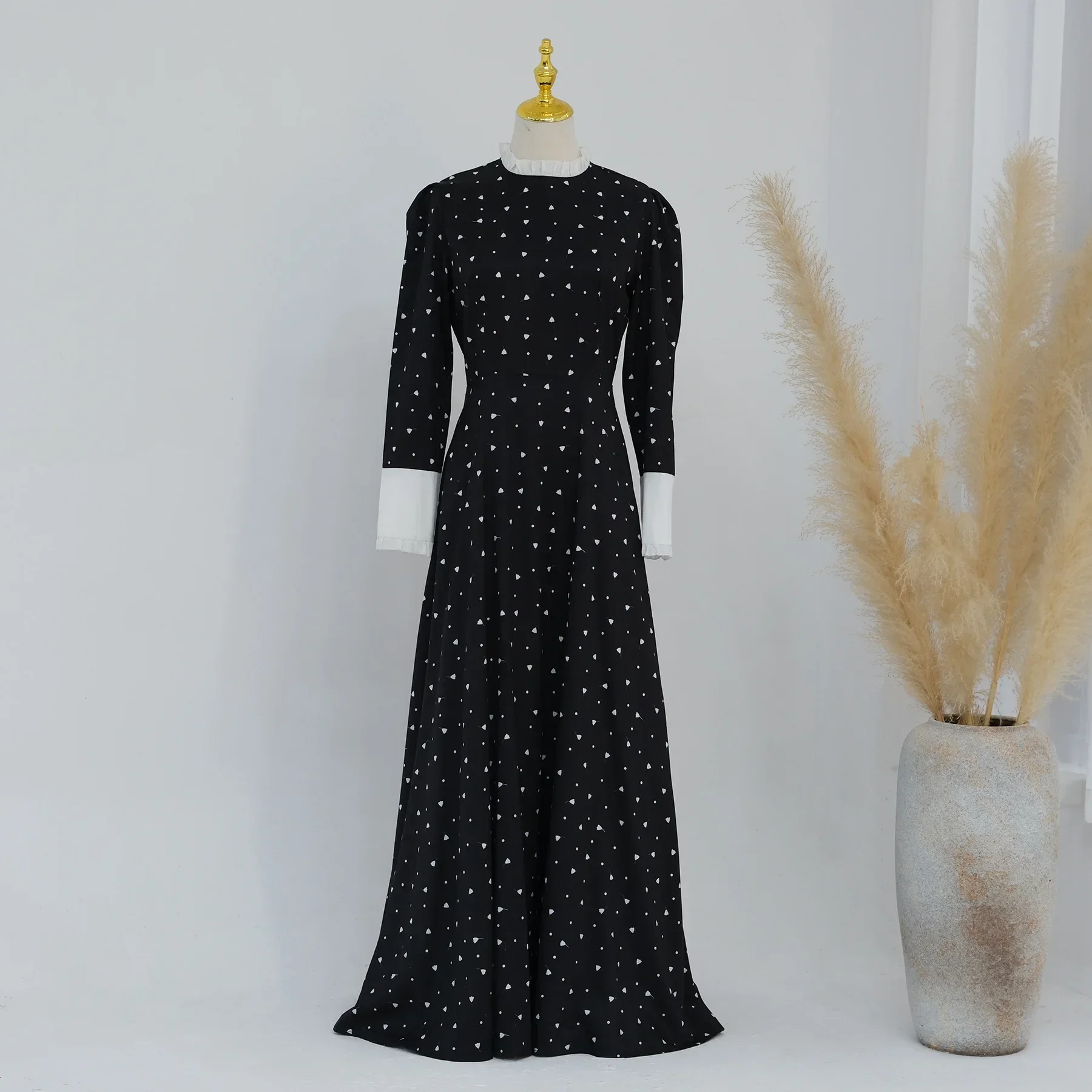 Elegant Dresses for Women Muslim Spring Summer New Printing Long Sleeve O Neck Dress Fashionable Slim Fit Women's Evening Dress